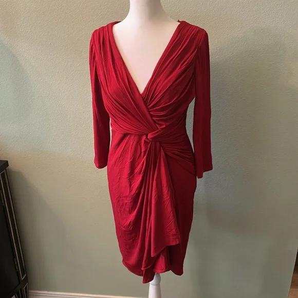 strapless open back dress Long Sleeve Ruched Mesh Midi Dress, Red – Jolie Moi Retail main image 0